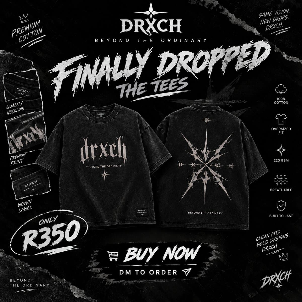 DRXCH Graphic Oversized T-Shirt — Black Denim Wash, Unisex — photo 2