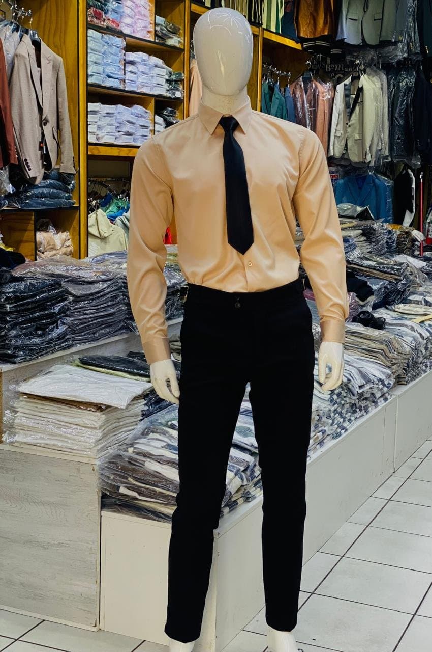 Stylish Slim Fit Shirt and Trousers Set — Black and Tan — photo 3