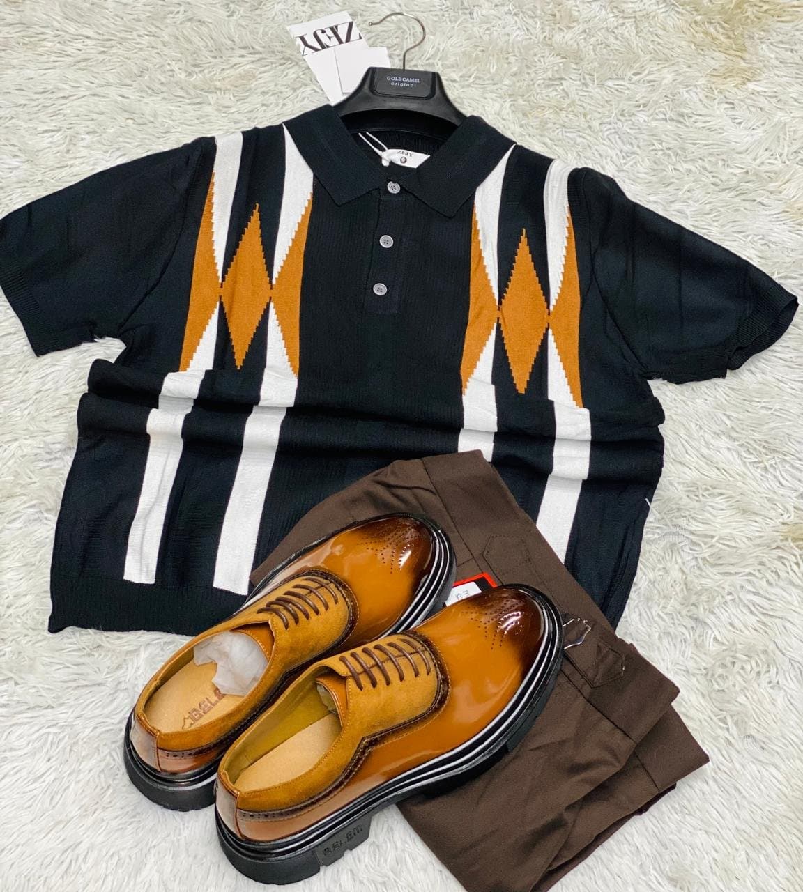 Trendy Short Sleeve Polo Shirt — Black & Orange, Size S-XXL — photo 3