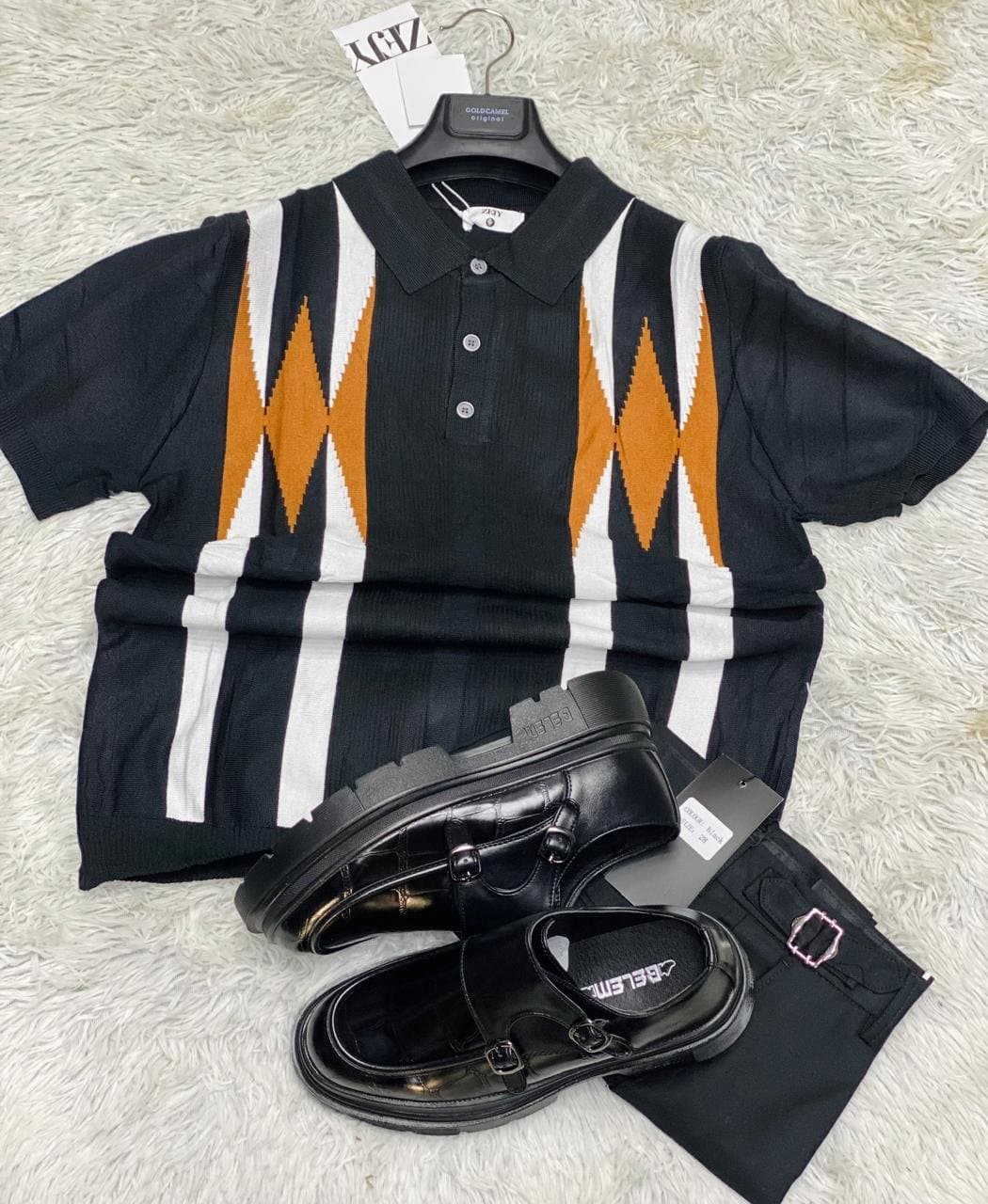Trendy Short Sleeve Polo Shirt — Black & Orange, Size S-XXL — photo 2