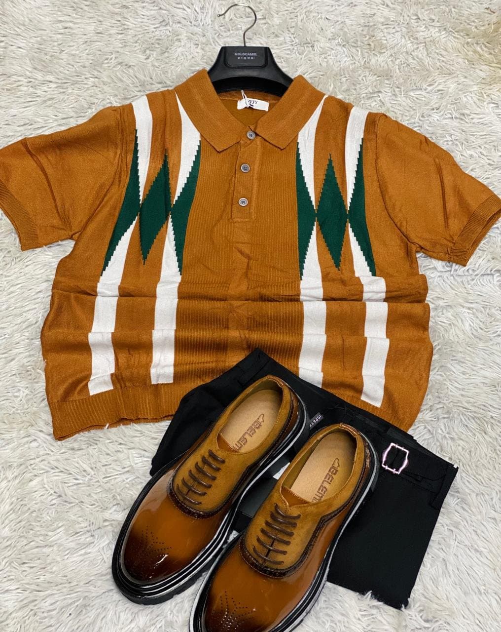 Retro Short Sleeve Knit Polo Shirt — Brown, S-XL — photo 1