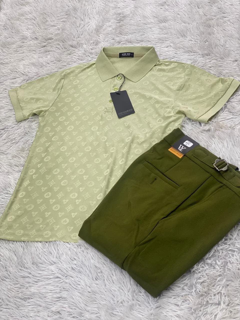 Casual Polo Shirt and Chino Pants Set — Green/Black, S-XXL — photo 3