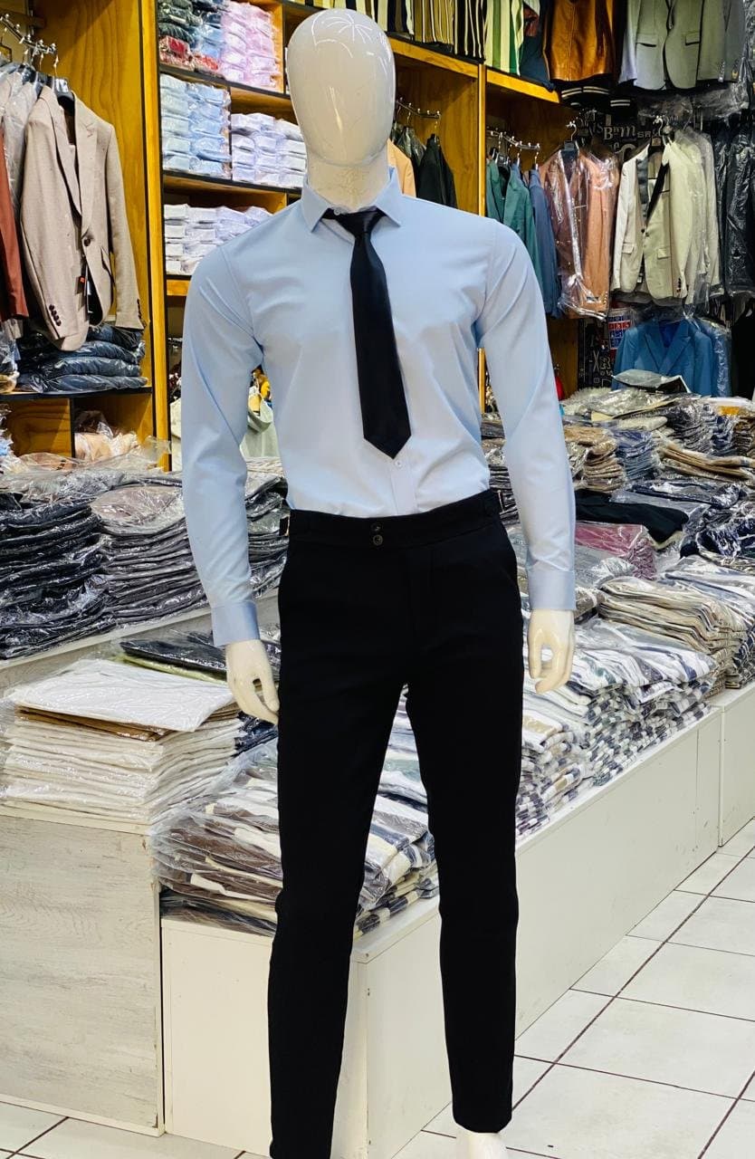 Stylish Slim Fit Shirt and Trousers Set — Black and Tan — photo 2