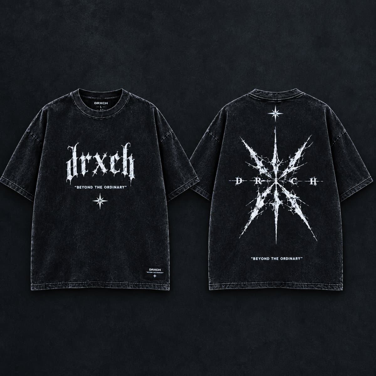 DRXCH Graphic Oversized T-Shirt — Black Denim Wash, Unisex